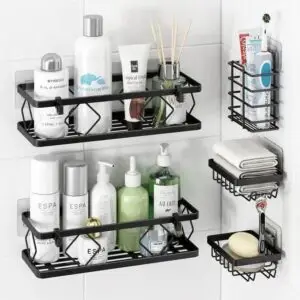 Black well-mounted Bathroom Storage Rack Set