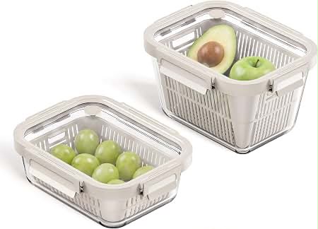 Fresh Produce Storage Containers with Strainer Basket